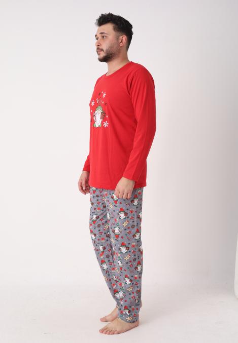 Pijama barbati Craciun,maneca lunga si pantaloni lungi,imprimeu pitic,En-gros